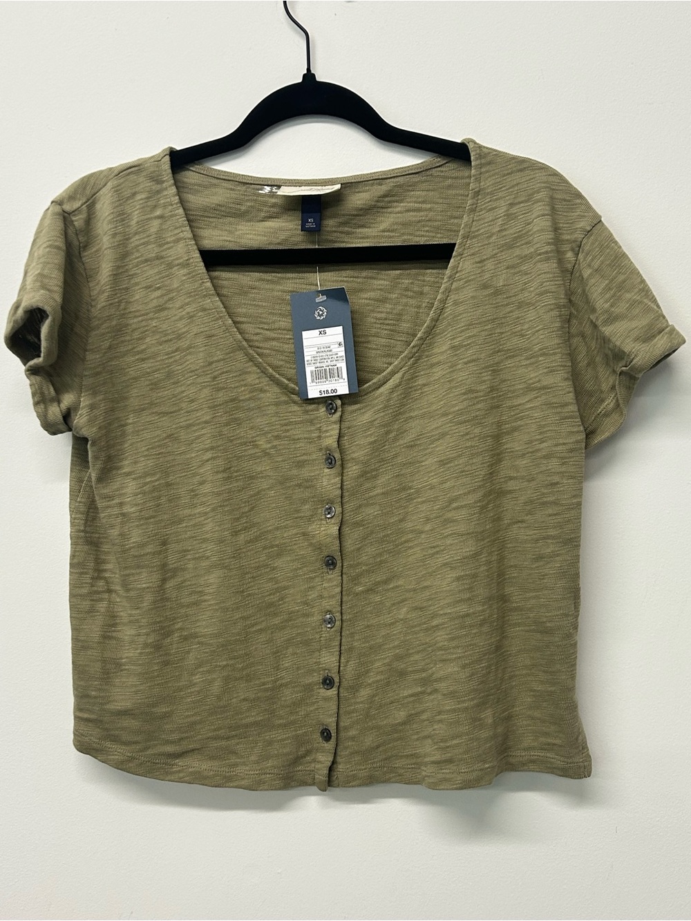 Universal Thread Olive Green Button-Front V-Neck Top